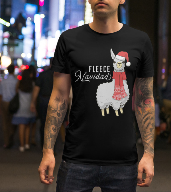 Fleece Navidad Christmas Llama Santa Hat Scarf T-Shirt