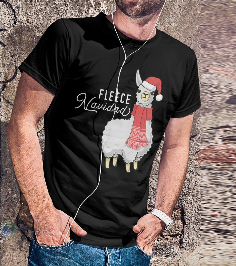 Fleece Navidad Christmas Llama Santa Hat Scarf T-Shirt