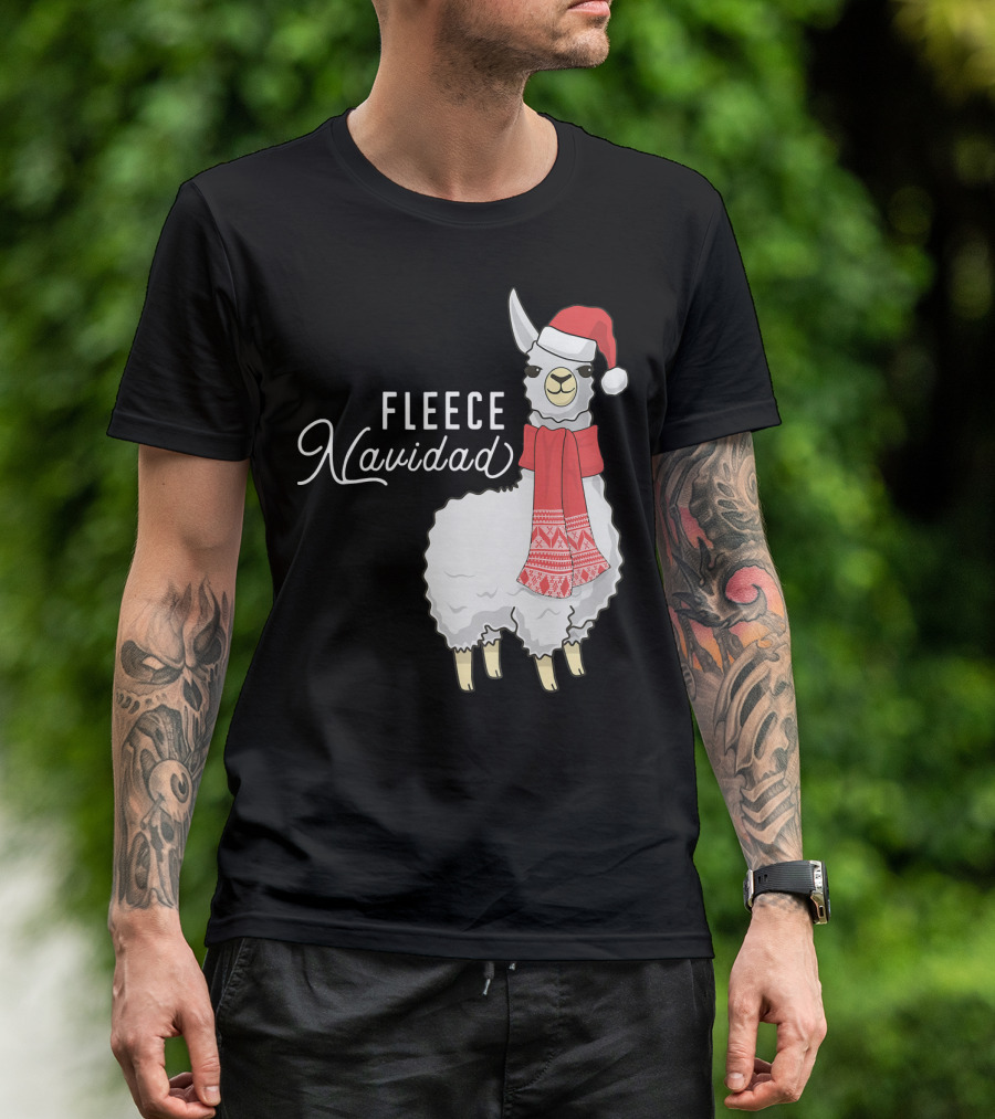 Fleece Navidad Christmas Llama Santa Hat Scarf T-Shirt