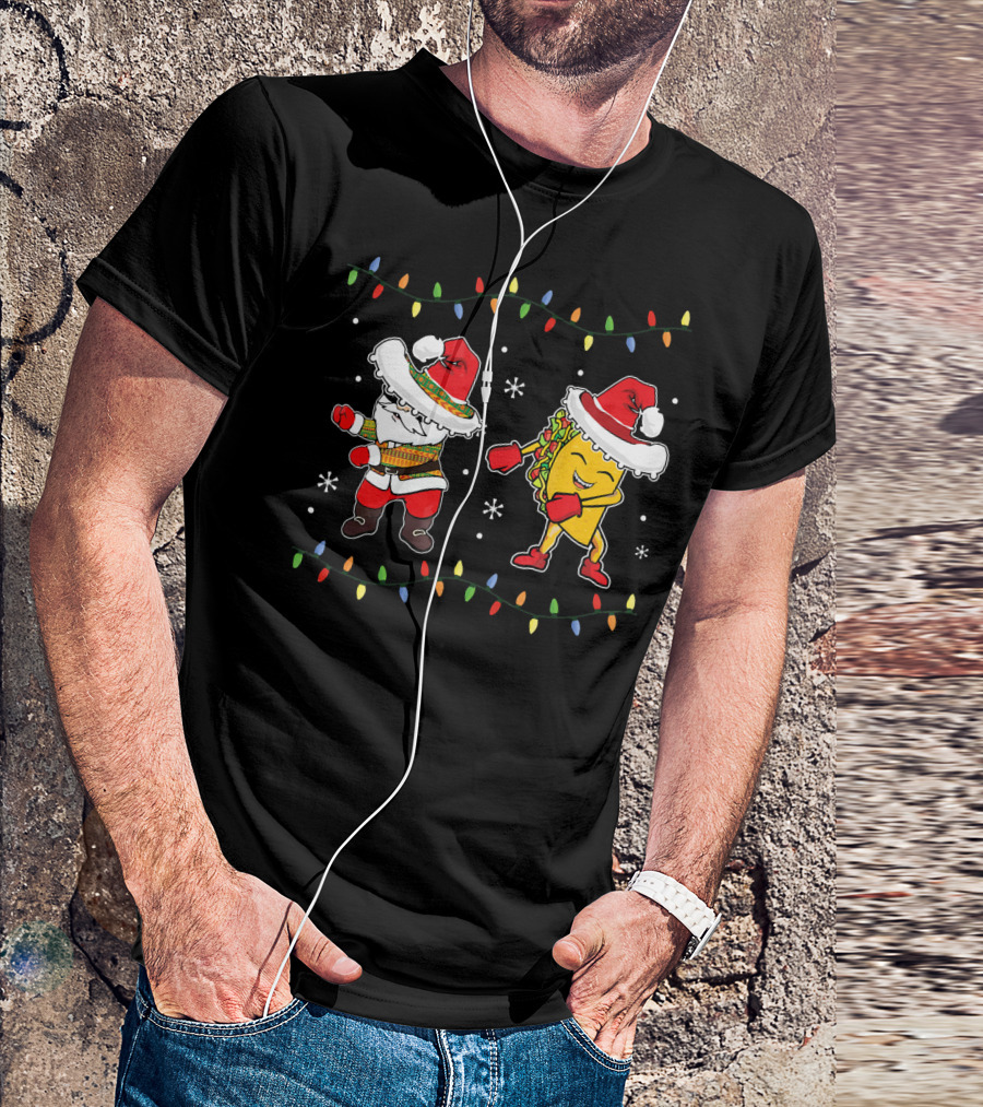 Santa And Taco Flossing In Sombrero Christmas T-Shirt