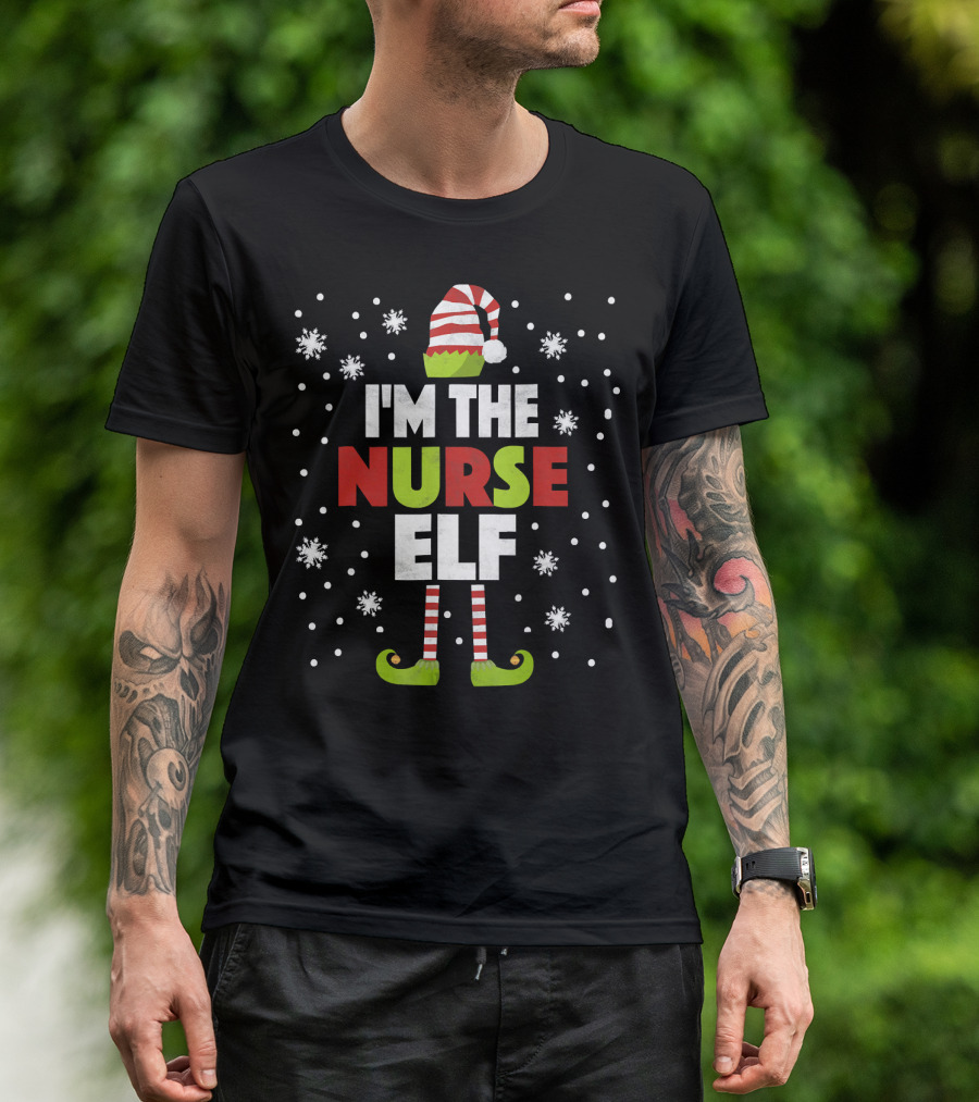 I'm The Nurse Elf Christmas Snowflake Stripes T-Shirt