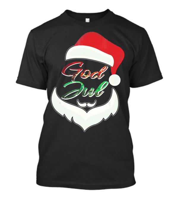 God Jul Norwegian Merry Christmas Santa Hat And Beard Design Norway T-Shirt