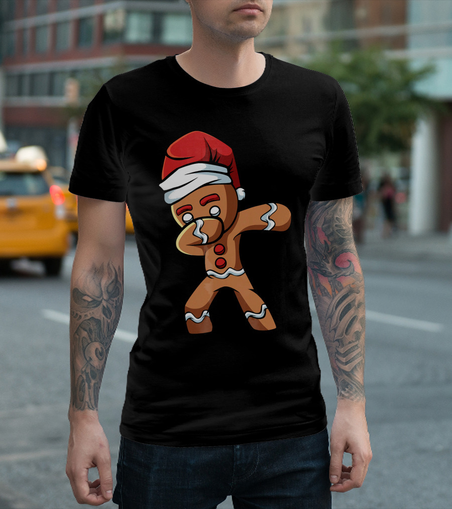 Dabbing Gingerbread Man Santa Hat Holiday Dance T-Shirt
