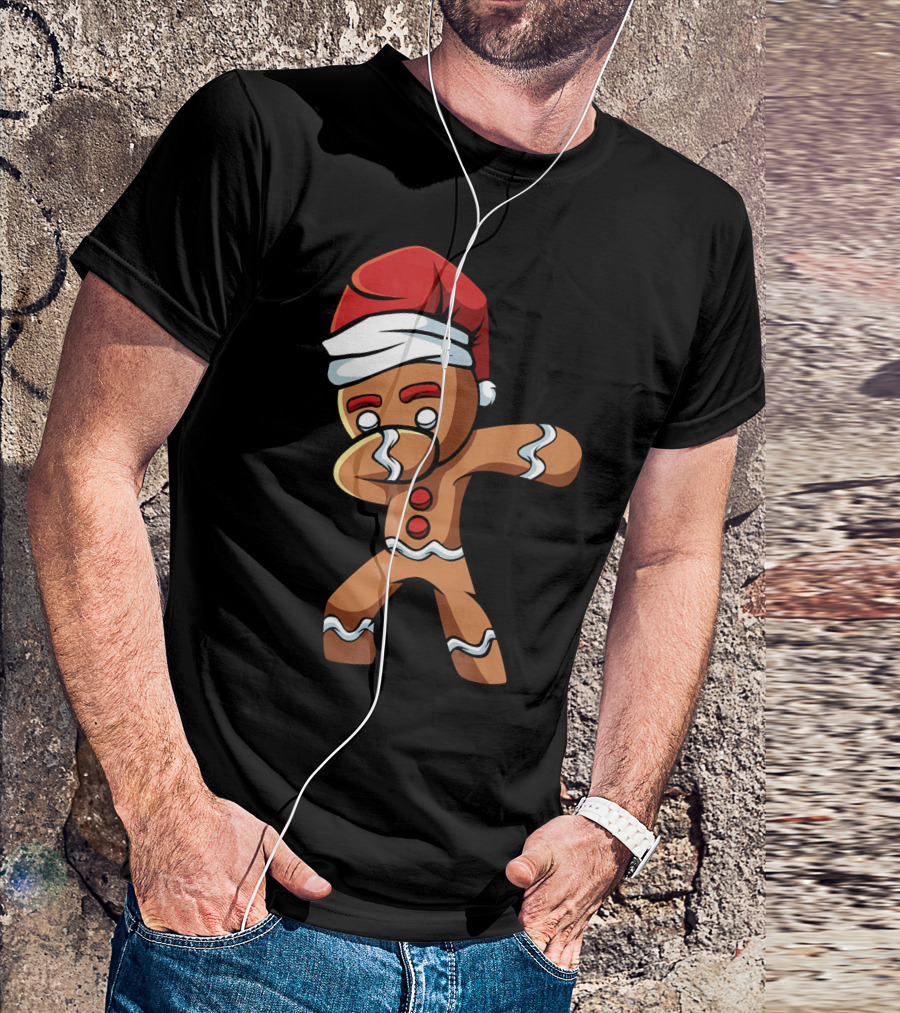 Dabbing Gingerbread Man Santa Hat Holiday Dance T-Shirt
