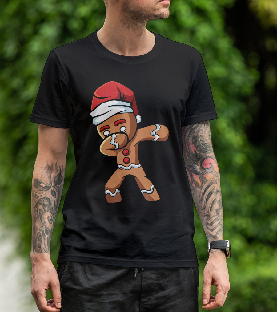 Dabbing Gingerbread Man Santa Hat Holiday Dance T-Shirt