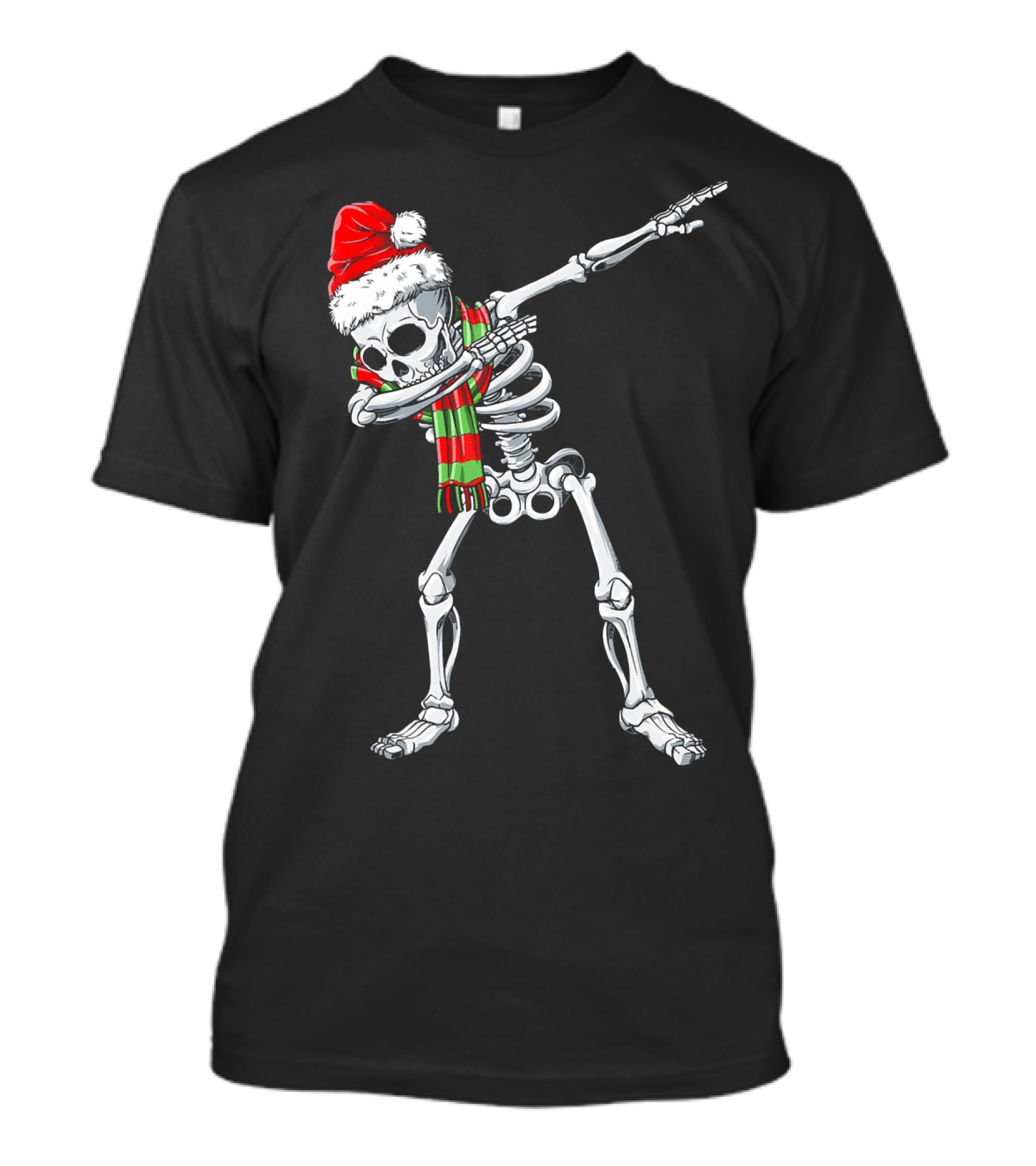 Dabbing Santa Skeleton Christmas Hat And Scarf T-Shirt