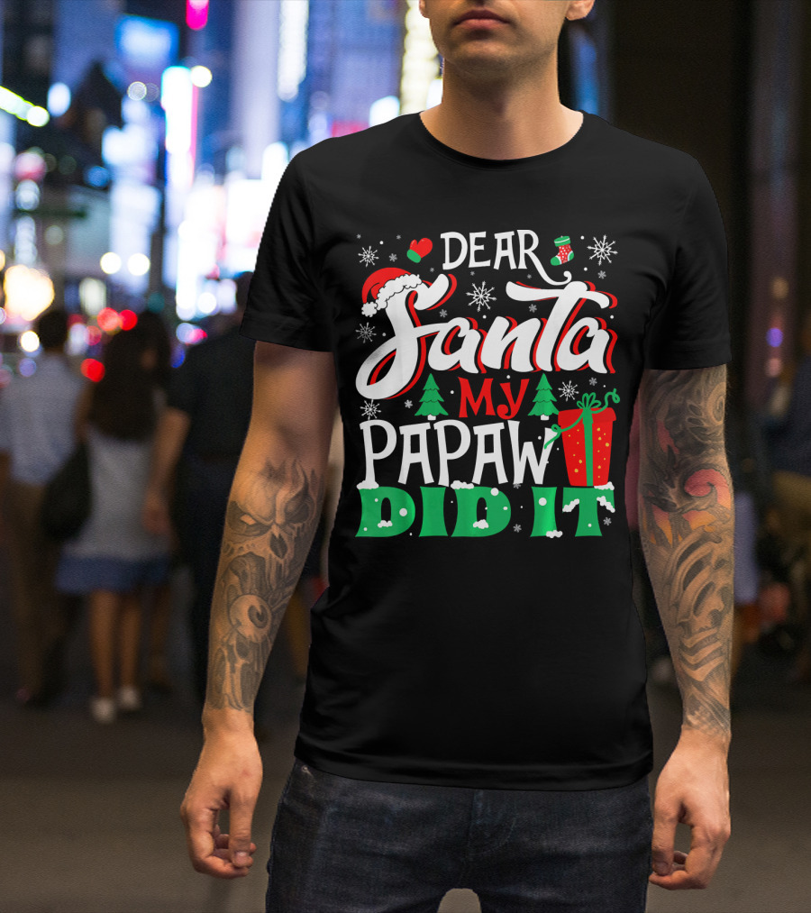 Dear Santa My Papaw Did It Christmas Tree Snowflakes Gift T-Shirt
