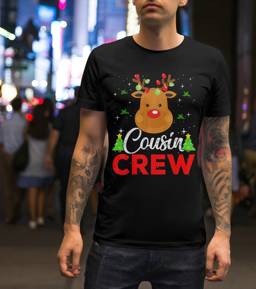 Cousin Crew Funny Reindeer Family Christmas Matching Holiday Trees T-Shirt
