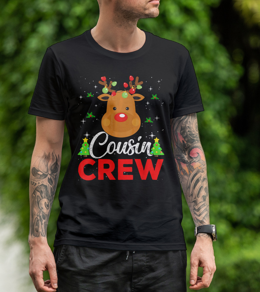 Cousin Crew Funny Reindeer Family Christmas Matching Holiday Trees T-Shirt