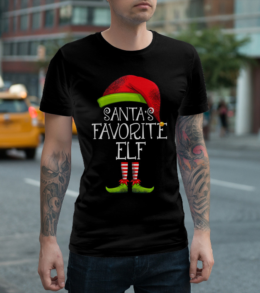 Santa's Favorite Elf Red Hat and Striped Socks T-Shirt