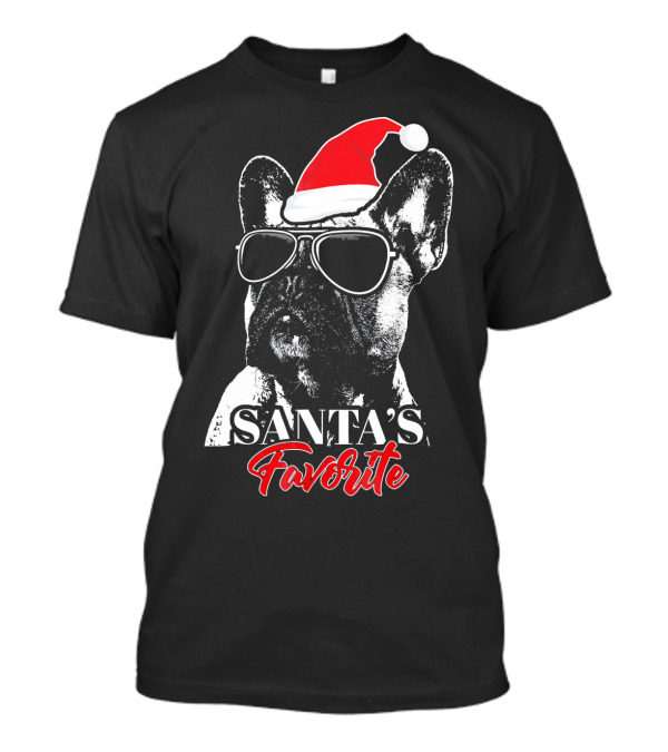 Santa's Favorite French Bulldog Wearing Sunglasses And Hat T-Shirt