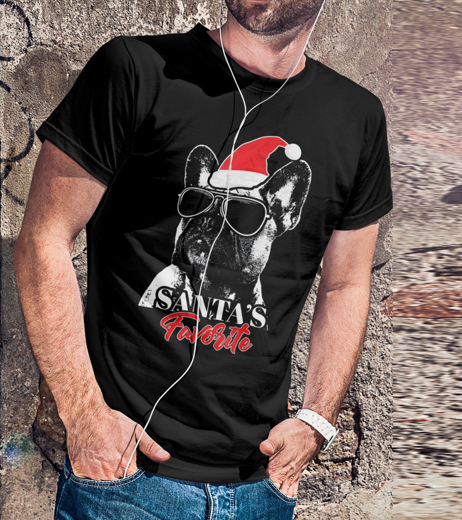 Santa's Favorite French Bulldog Wearing Sunglasses And Hat T-Shirt