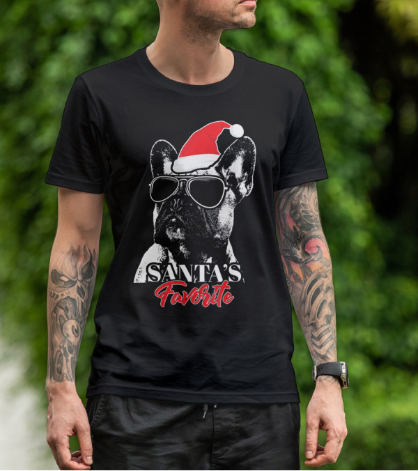 Santa's Favorite French Bulldog Wearing Sunglasses And Hat T-Shirt