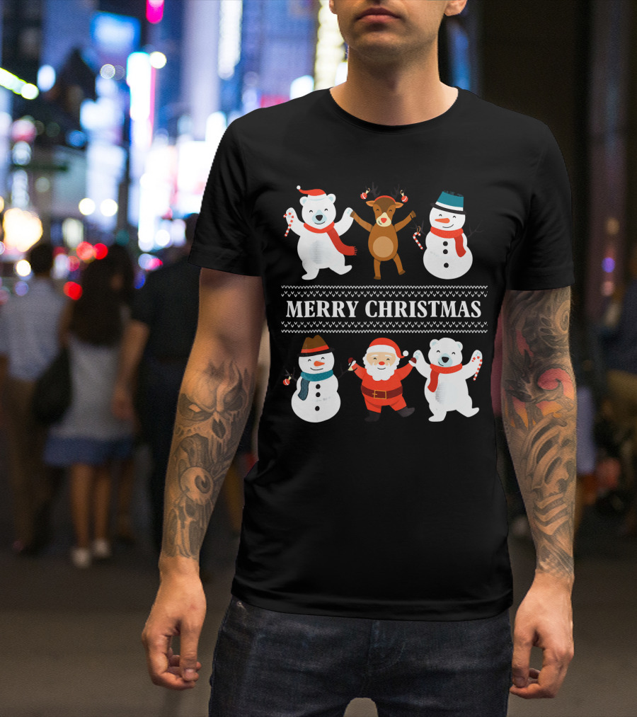 Merry Christmas Bears Snowmen Reindeer Santa Claus T-Shirt