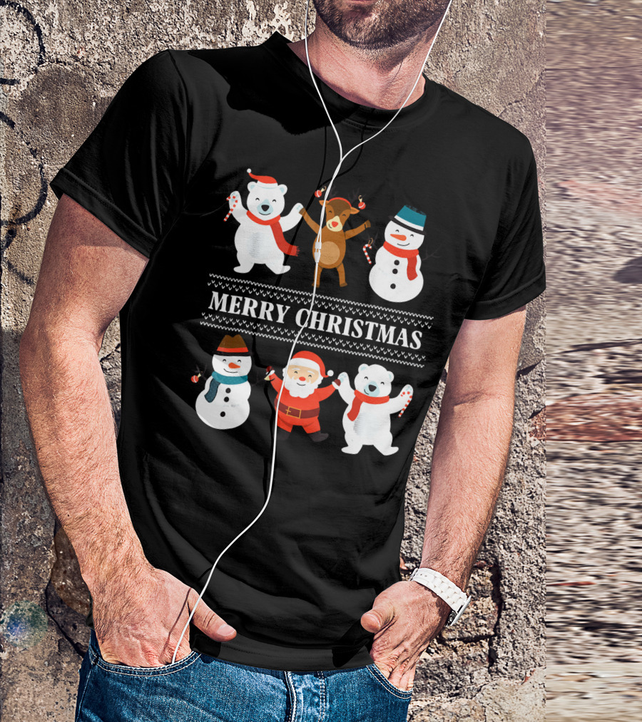 Merry Christmas Bears Snowmen Reindeer Santa Claus T-Shirt