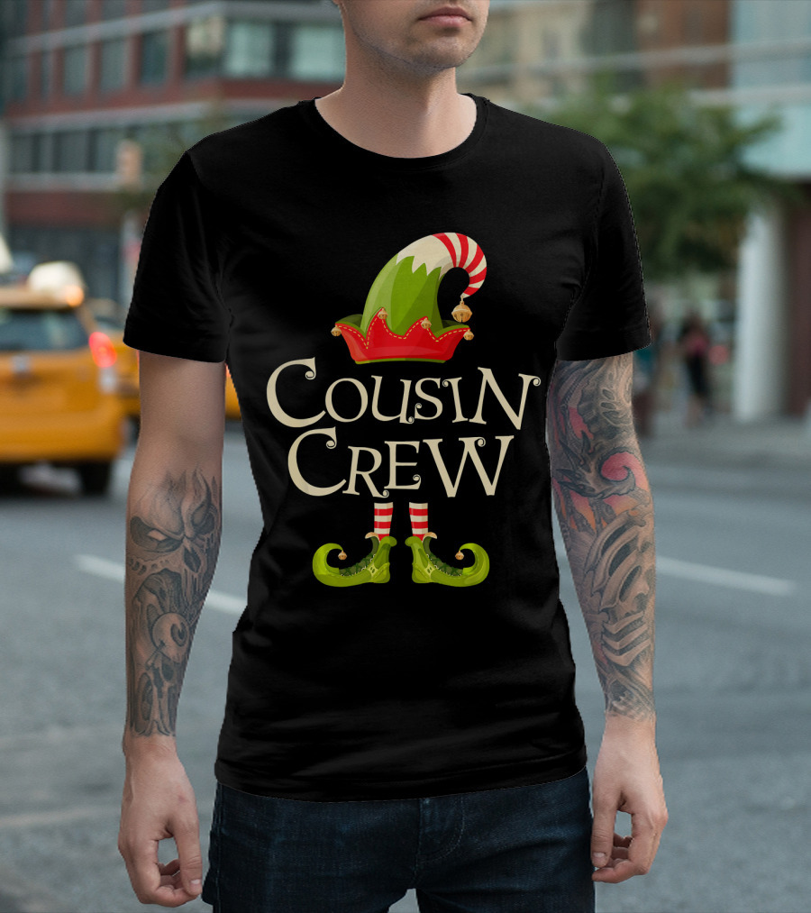Cousin Crew Elf Matching Family Christmas Hat and Shoes T-Shirt
