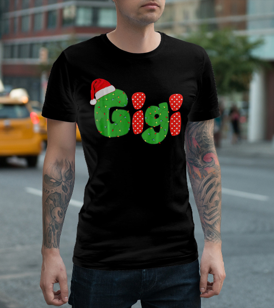 Gigi Christmas Santa Hat Lights Family Matching Pajamas T-Shirt
