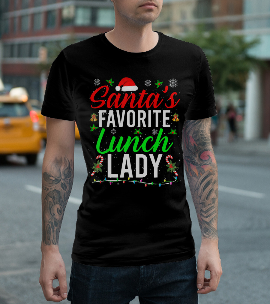 Santa's Favorite Lunch Lady Christmas Candy Cane Snowflakes T-Shirt