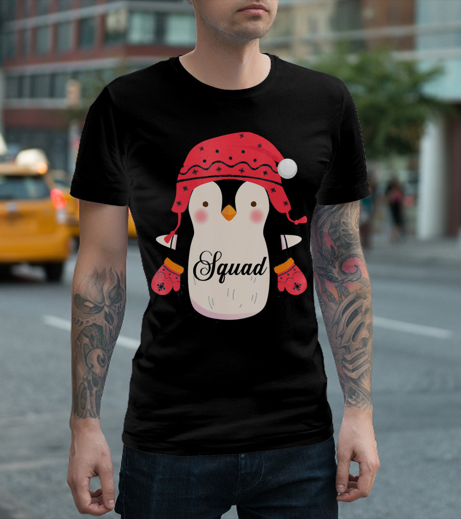 Squad Penguin Christmas Hat And Mittens T-Shirt