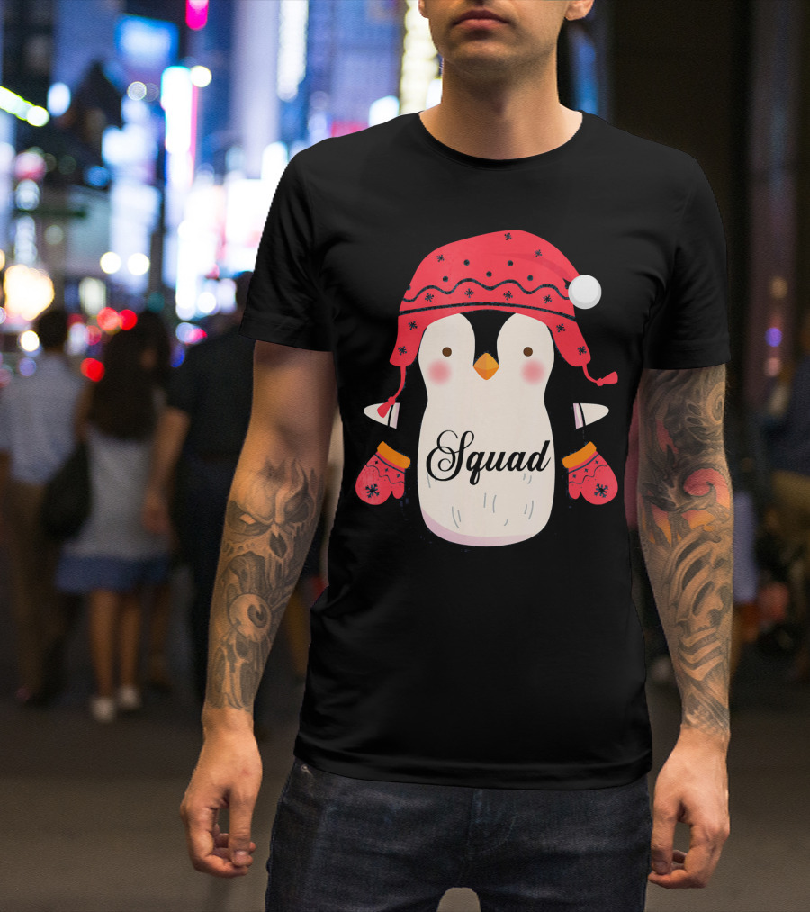 Squad Penguin Christmas Hat And Mittens T-Shirt
