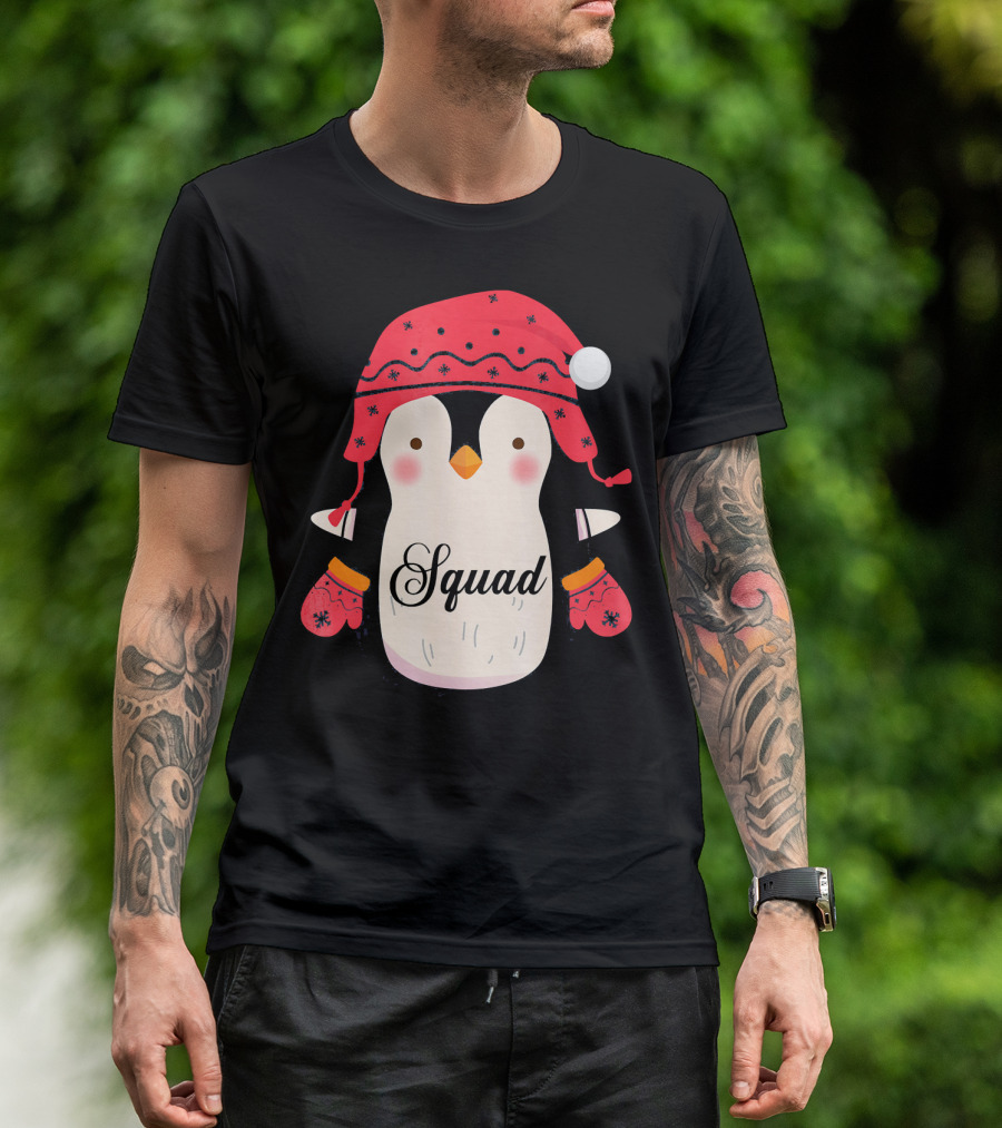 Squad Penguin Christmas Hat And Mittens T-Shirt