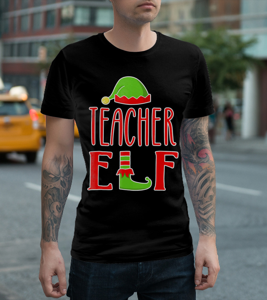 Teacher Elf Christmas Hat and Shoe Holiday T-Shirt