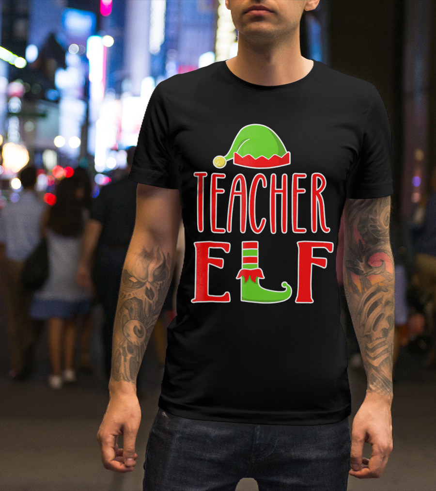 Teacher Elf Christmas Hat And Shoe Holiday T-Shirt