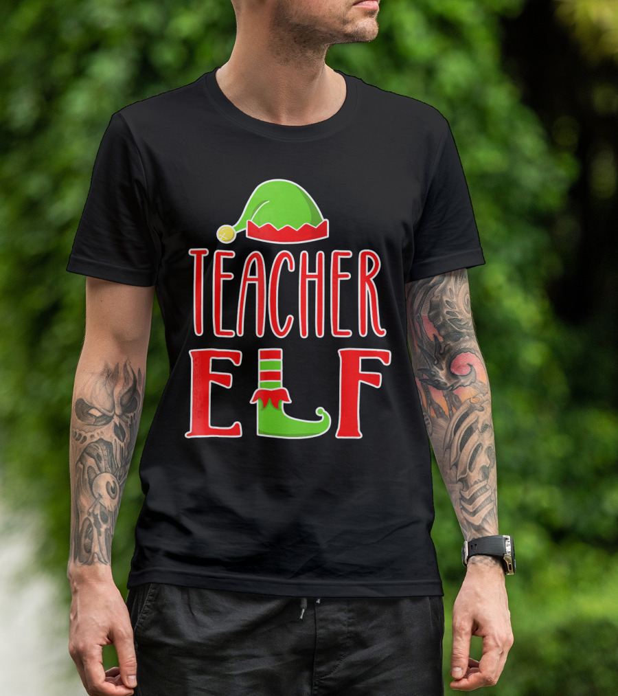 Teacher Elf Christmas Hat And Shoe Holiday T-Shirt