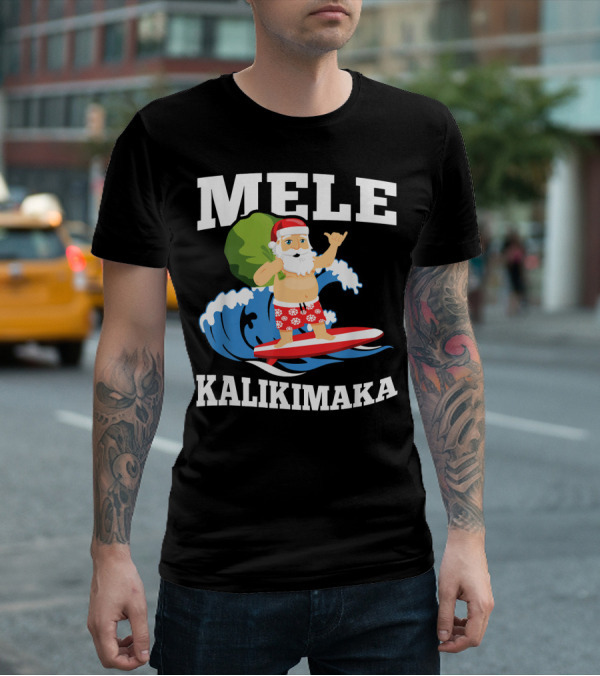 Mele Kalikimaka Surfing Santa Hawaiian Christmas Wave T-Shirt