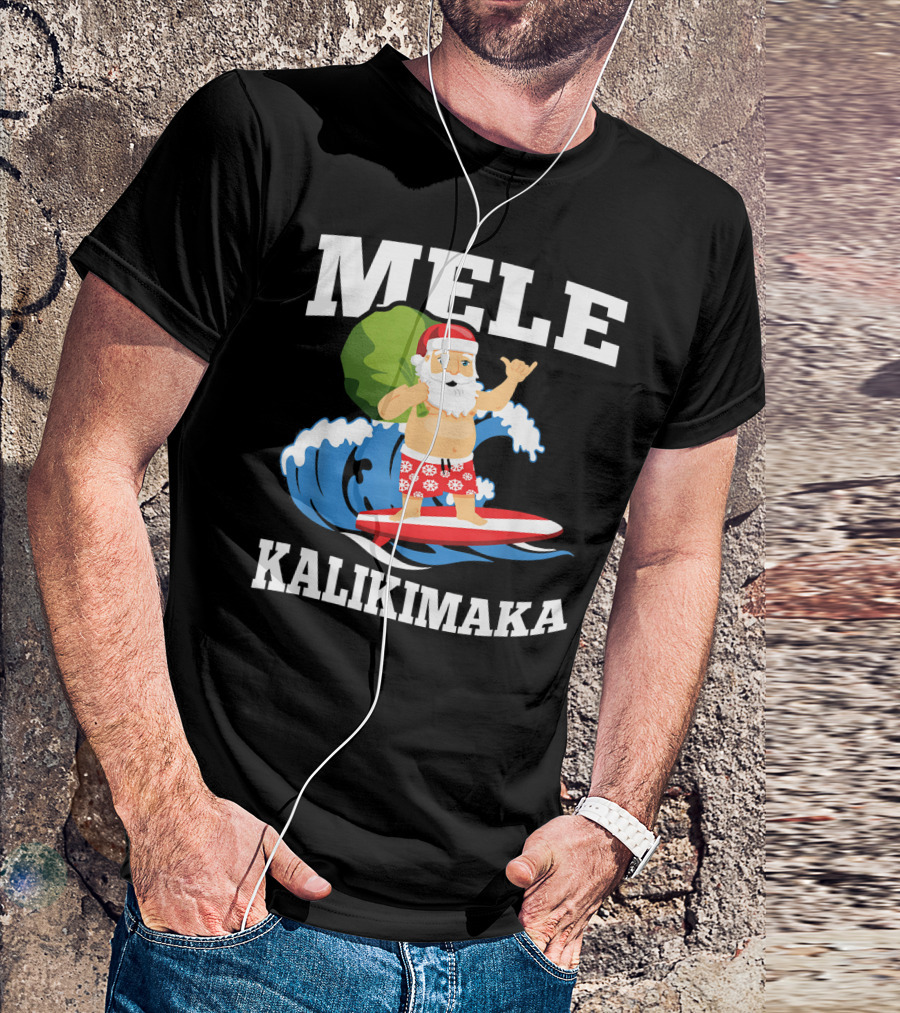 Mele Kalikimaka Surfing Santa Hawaiian Christmas Wave T-Shirt