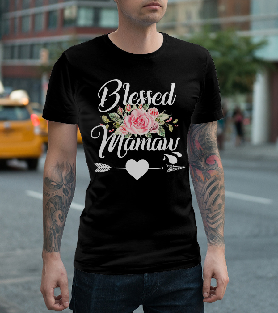 Blessed Mamaw Floral Rose Heart Arrow T-Shirt
