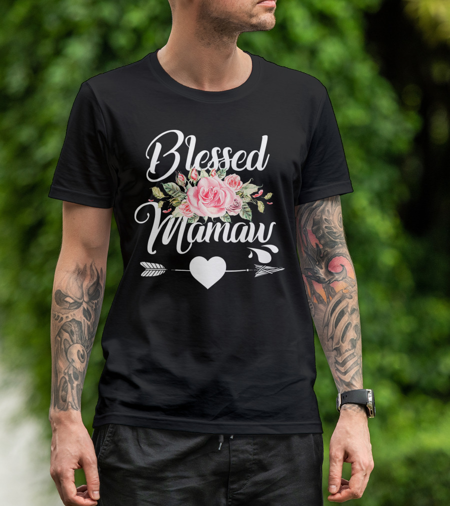 Blessed Mamaw Floral Rose Heart Arrow T-Shirt