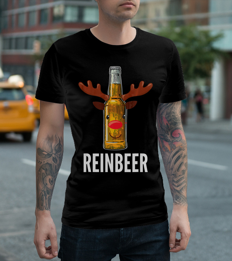 Reinbeer Beer Bottle Reindeer Antlers Funny Christmas T-Shirt