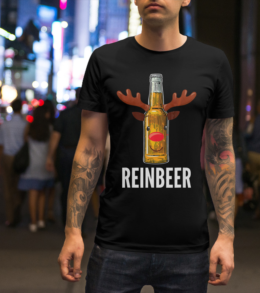 Reinbeer Beer Bottle Reindeer Antlers Funny Christmas T-Shirt