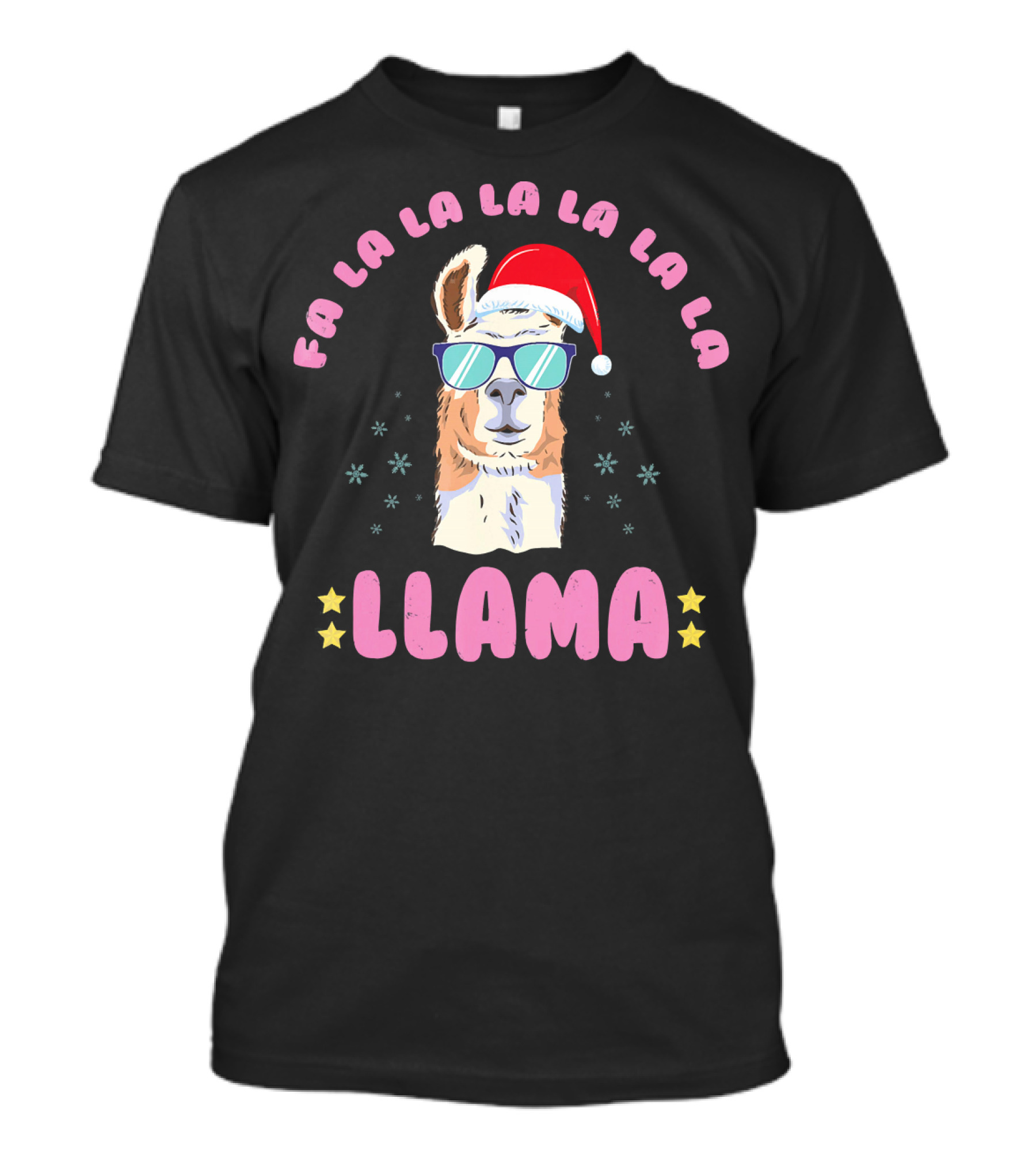 Fa La La La Llama Funny Christmas Santa Hat Sunglasses T-Shirt