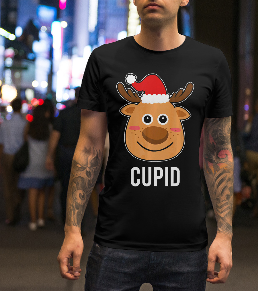 Santa Reindeer Cupid Xmas Group Adorable Christmas Deer Face Holiday T-Shirt