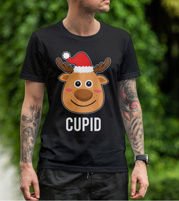 Santa Reindeer Cupid Xmas Group Adorable Christmas Deer Face Holiday T-Shirt