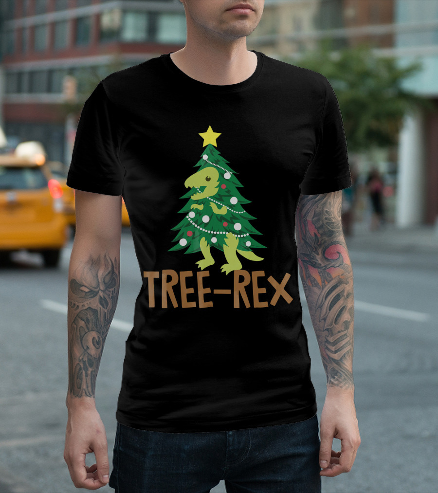 Tree Rex Christmas Dinosaur Pun T-Shirt