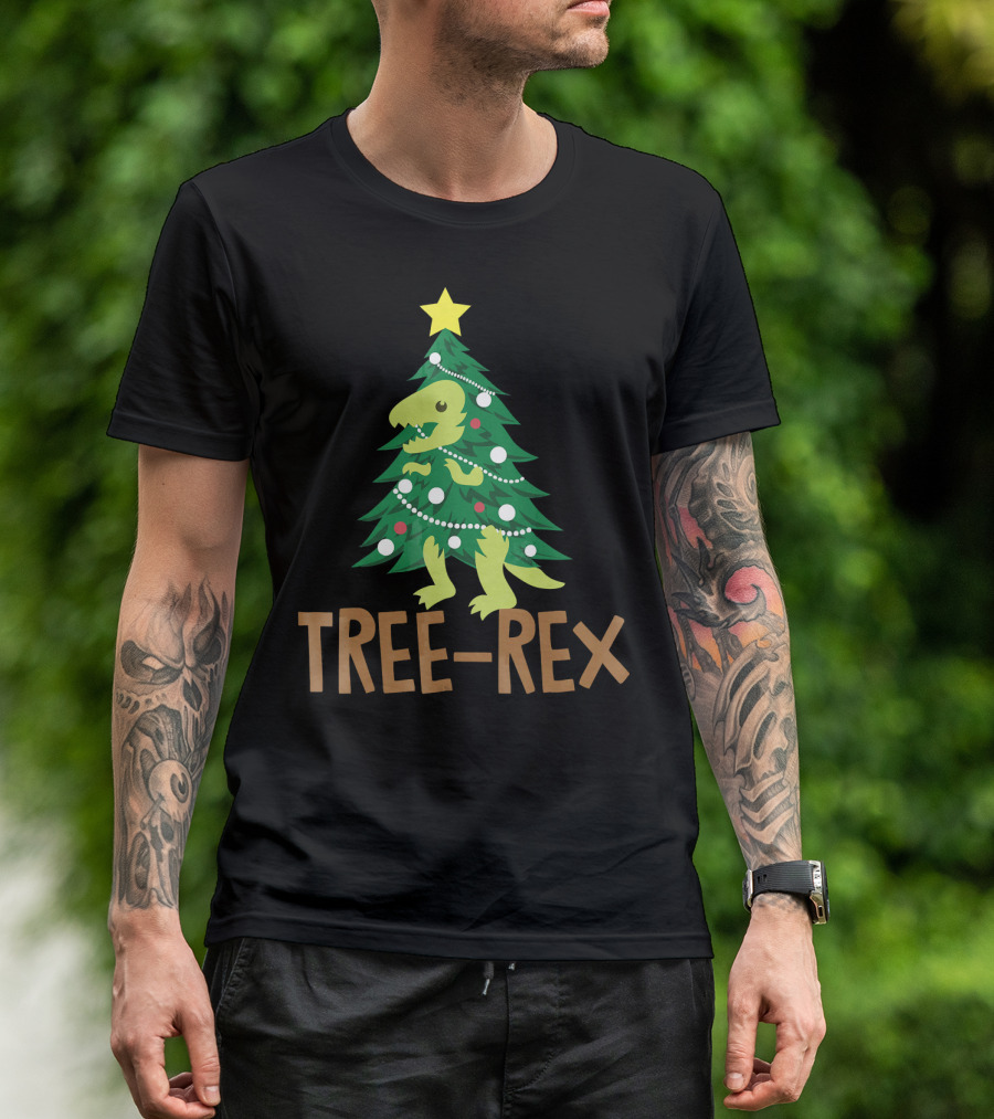 Tree Rex Christmas Dinosaur Pun T-Shirt