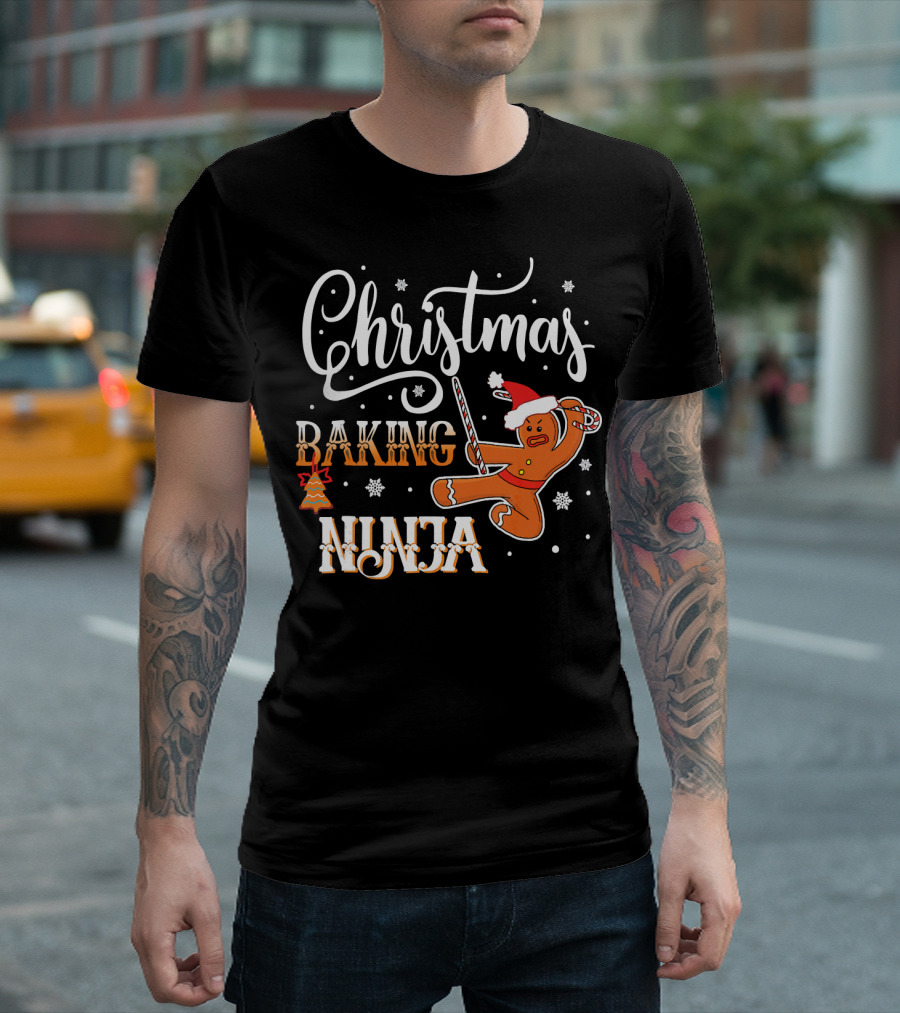 Christmas Baking Ninja Gingerbread with Santa Hat and Candy Cane T-Shirt