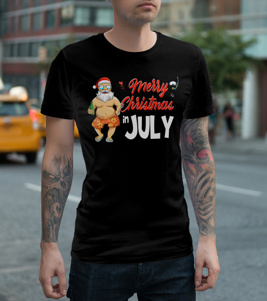 Merry Christmas In July Santa Claus Summer Beach Vibes T-Shirt