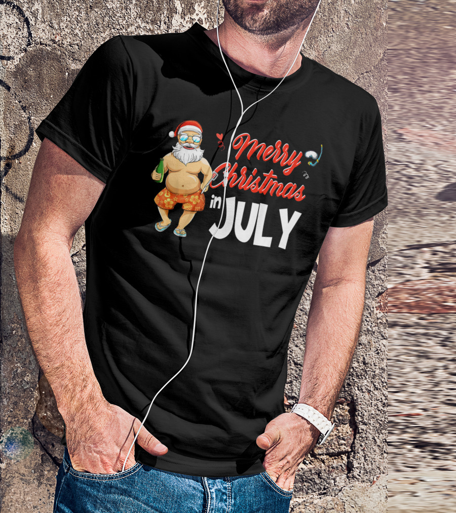 Merry Christmas In July Santa Claus Summer Beach Vibes T-Shirt