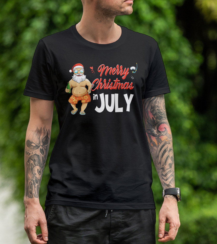 Merry Christmas In July Santa Claus Summer Beach Vibes T-Shirt
