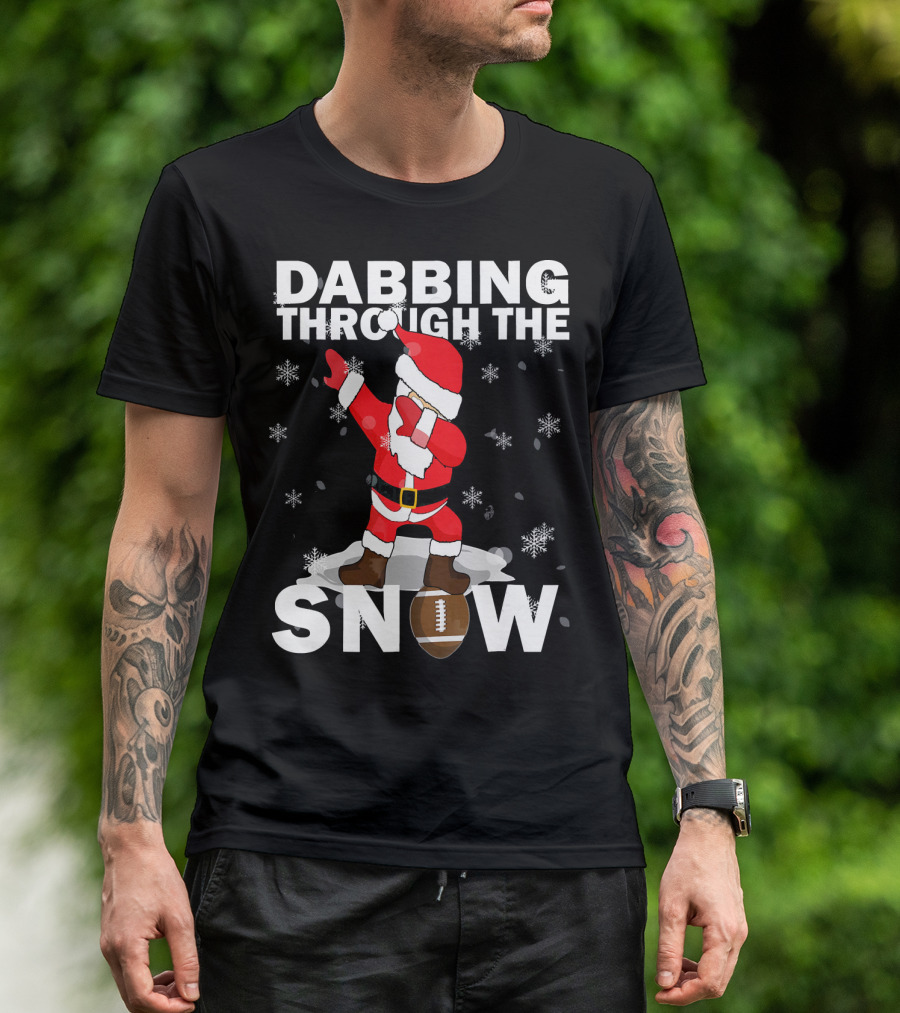 Dabbing Through The Snow Football Santa Dabbing T-Shirt