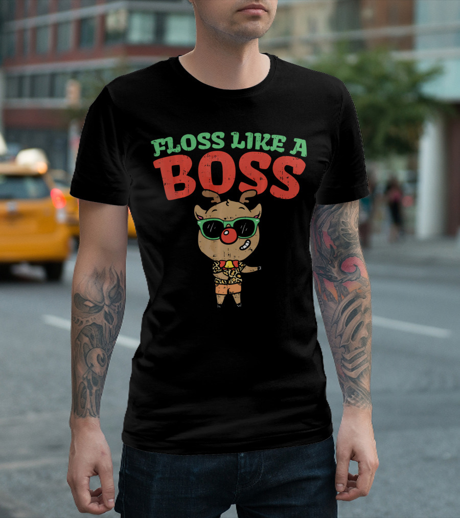 Funky Reindeer Floss Like A Boss in Shades and Festive Attire T-Shirt