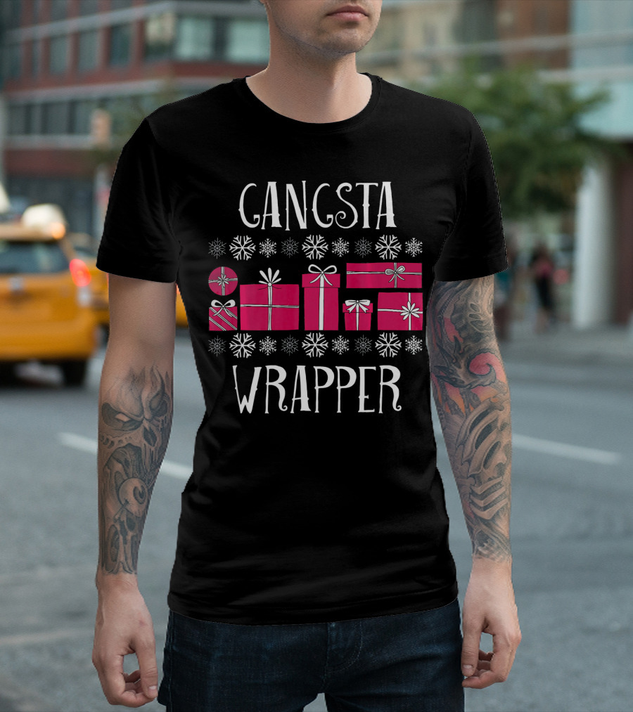 Gangsta Wrapper Funny Christmas Party Presents Snowflakes T-Shirt