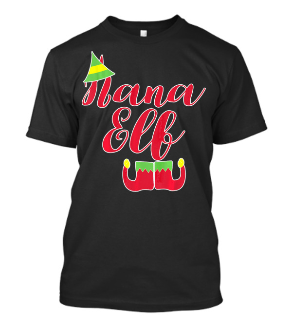 Nana Elf Funny Christmas With Elf Hat And Shoes T-Shirt