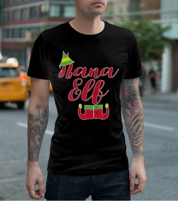 Nana Elf Funny Christmas With Elf Hat And Shoes T-Shirt