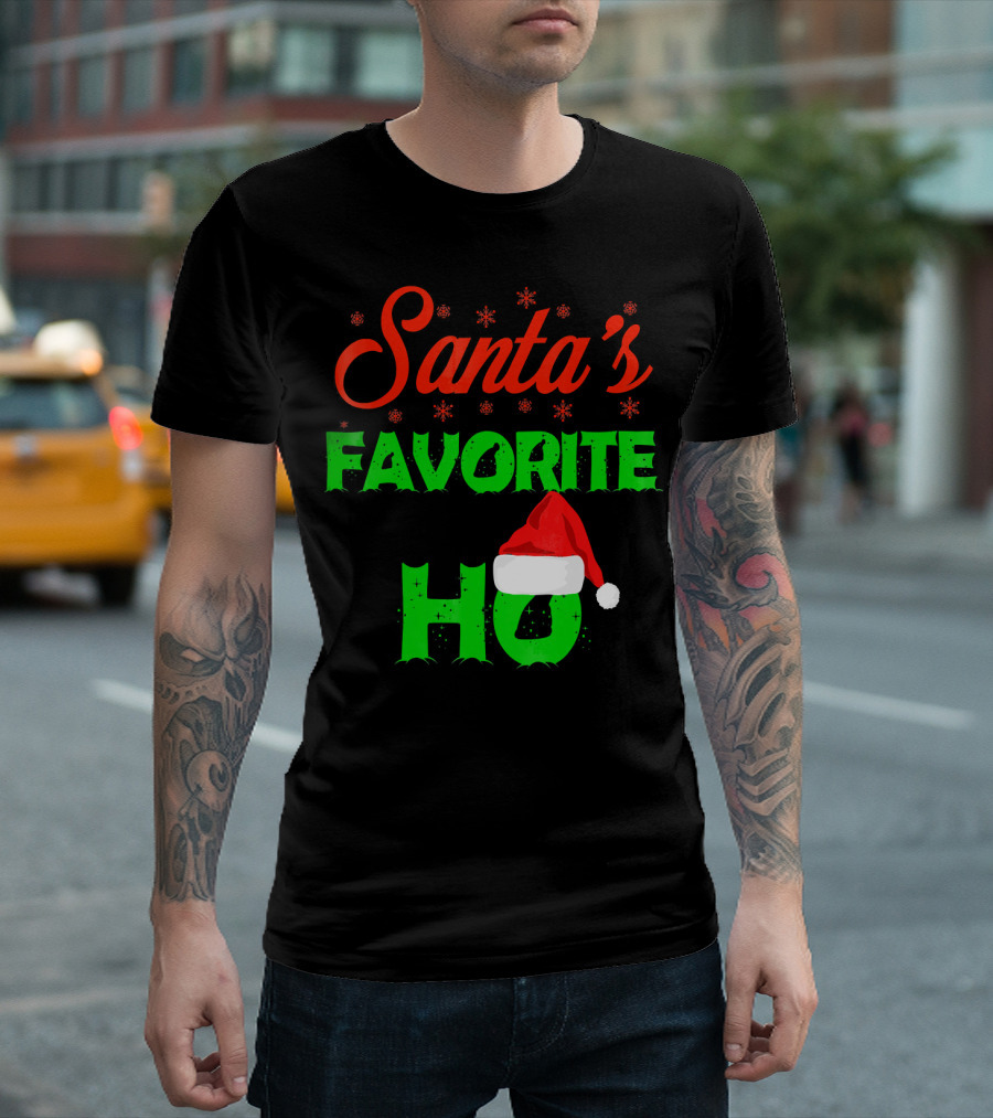 Santa's Favorite Ho with Santa Hat and Snowflakes T-Shirt