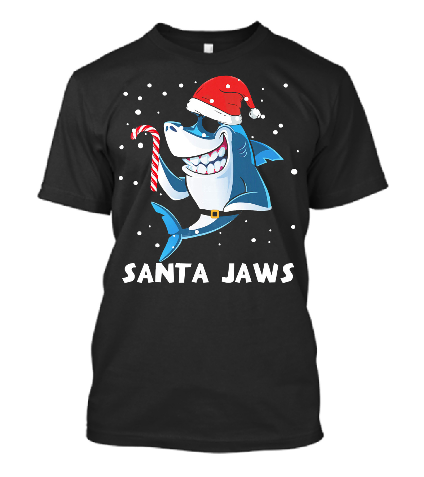 Santa Jaws White Shark Christmas Shark Candy Cane Santa Hat T-Shirt